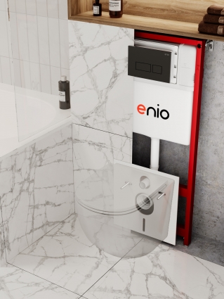 Система инсталляции для подвесных унитазов Enio Profi EN7050050 с кнопкой Linea черная матовая, цвет красный, 50x13x114 см