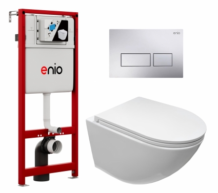 Комплект 3 в 1 инсталляция Enio Profi EN7050050 + Подвесной безободковый унитаз CeruttiSpa Sella aria CT7183 + кнопка хром Linea