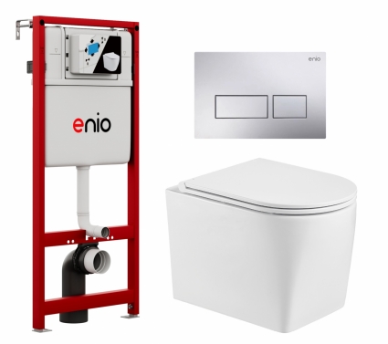 Комплект 3 в 1 инсталляция Enio Profi EN7050050 + Унитаз подвесной WeltWasser Nesenbach 004 GL-WT + кнопка хром Linea