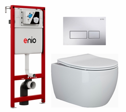 Комплект 3 в 1 инсталляция Enio Profi EN7050050 + Унитаз подвесной Ceramica Nova Play CN3001 + кнопка хром Linea