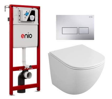 Комплект 3 в 1 инсталляция Enio Profi EN7050050 + Унитаз подвесной Owl 1975 Vind TOWLT190302 + кнопка хром Linea
