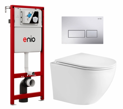 Комплект 3 в 1 инсталляция Enio Profi EN7050050 + Унитаз подвесной Weltwasser WW Merzbach 043GL-WT + кнопка хром Linea