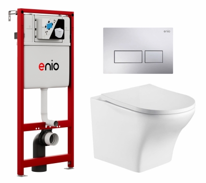 Комплект 3 в 1 инсталляция Enio Profi EN7050050 + Подвесной унитаз WeltWasser Odenbach 004 GL-WT + кнопка хром Linea