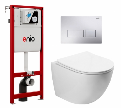 Комплект 3 в 1 инсталляция Enio Profi EN7050050 + Унитаз подвесной SantiLine SL-5005 + кнопка хром Linea