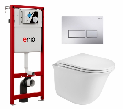 Комплект 3 в 1 инсталляция Enio Profi EN7050050 + Подвесной унитаз WeltWasser Telbach 004 GL-WT + кнопка хром Linea