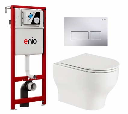 Комплект 3 в 1 инсталляция Enio Profi EN7050050 + Подвесной унитаз WeltWasser Erlenbach 004 GL-WT + кнопка хром Linea