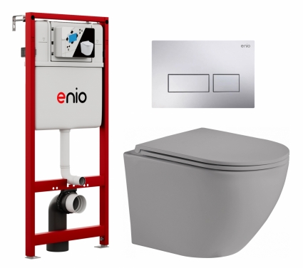 Комплект 3 в 1 инсталляция Enio Profi EN7050050 + Унитаз подвесной Weltwasser WW Merzbach 043 MT-GR + кнопка хром Linea