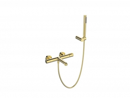 Смеситель для ванны с душем BelBagno Uno UNO-VASM/DFS-ORO золото, с душевым гарнитуром, однорычажный, длина излива 19.06 см