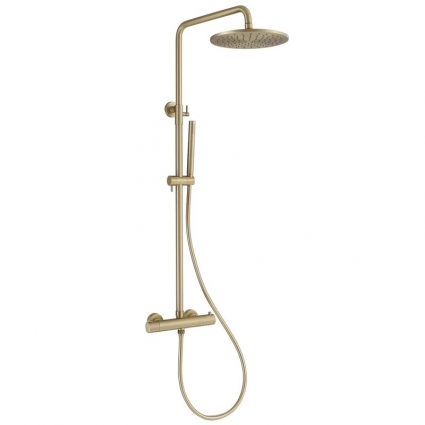 Душевая стойка Abber Wasser Kreis AF8160GL матовое золото штанга 128 см, шланг пластиковый 150 см