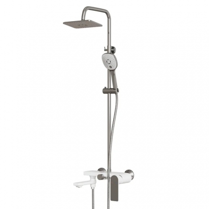 Душевая система 35к MIXLINE ML33-06"City White"излив лейка 3 позиции +лейка"Тропический душ" БЕЛЫЙ/ХРОМ цвет белый,  в современном стиле