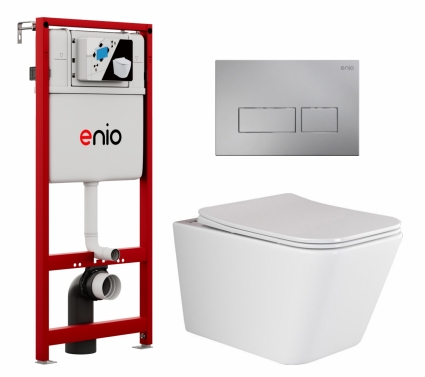 Комплект 3 в 1 инсталляция Enio Profi EN7050050 + Унитаз подвесной Ceramica Nova Metric Rimless CN3007 + кнопка хром матовый Linea