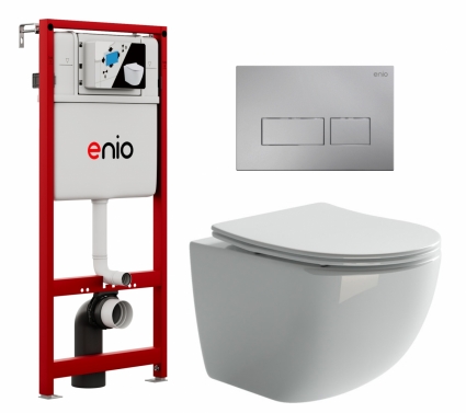 Комплект 3 в 1 инсталляция Enio Profi EN7050050 + Унитаз подвесной Ceramica Nova Forma CN3009 + кнопка хром матовый Linea