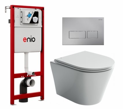 Комплект 3 в 1 инсталляция Enio Profi EN7050050 + Унитаз подвесной Ceramica Nova Forma CN3011 + кнопка хром матовый Linea