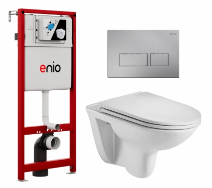 Комплект 3 в 1 инсталляция Enio Profi EN7050050 + Подвесной унитаз WeltWasser Baarbach 004 GL-WT + кнопка хром матовый Linea