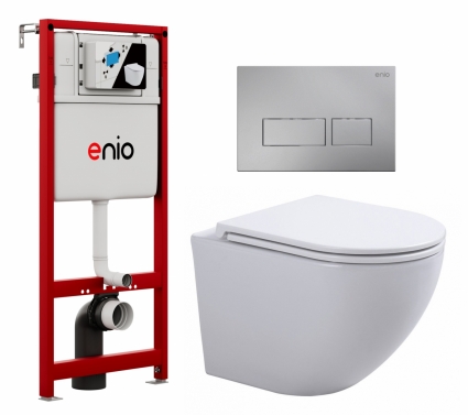 Комплект 3 в 1 инсталляция Enio Profi EN7050050 + Подвесной унитаз SinteSi EVI + кнопка хром матовый Linea