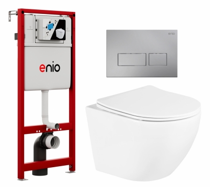Комплект 3 в 1 инсталляция Enio Profi EN7050050 + Унитаз подвесной BelBagno Uno BB3105CHR/SC + кнопка хром матовый Linea
