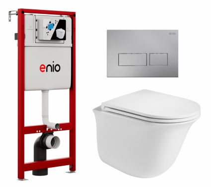 Комплект 3 в 1 инсталляция Enio Profi EN7050050 + Подвесной унитаз WeltWasser Telbach 004 GL-WT + кнопка хром матовый Linea