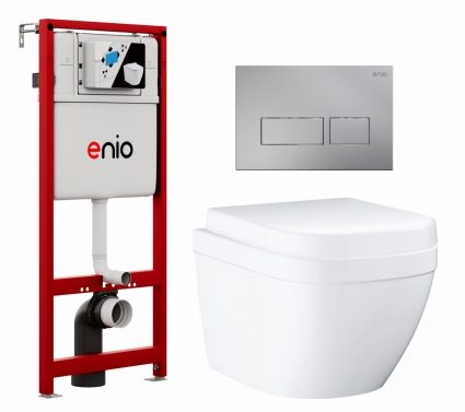 Комплект 3 в 1 инсталляция Enio Profi EN7050050 + Унитаз подвесной Grohe Euro Ceramic 39206000 + кнопка хром матовый Linea