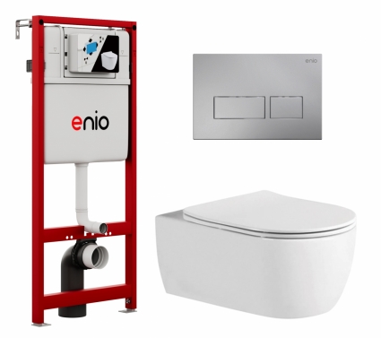 Комплект 3 в 1 инсталляция Enio Profi EN7050050 + Унитаз подвесной AQUATEK Европа AQ1106L-00 + кнопка хром матовый Linea