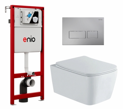 Комплект 3 в 1 инсталляция Enio Profi EN7050050 + Унитаз подвесной AQUATEK Либра New AQ1148N-00 + кнопка хром матовый Linea