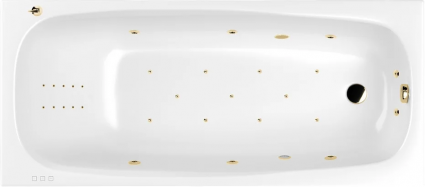 Акриловая ванна WHITECROSS Layla Ultra Nano 170x75 см, встраиваемая, с гидромассажем, белая, с каркасом, со сливом-переливом, фурнитура золото, прямоугольная, объем 230 л.