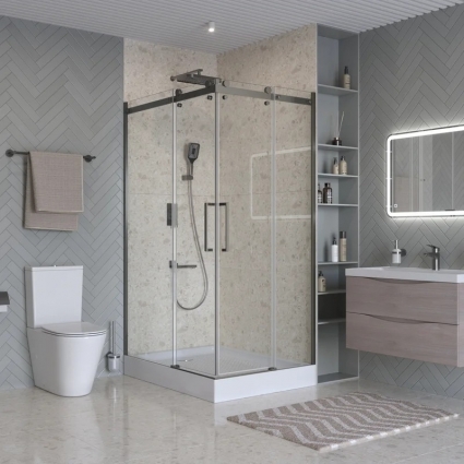 Душевой уголок BelBagno Marino 2 AH-2-120/90-C-GM 120x90, профиль оружейная сталь, стекло прозрачное, прямоугольный, двери раздвижные