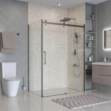 Душевой уголок BelBagno Marino 2 AH-1-150/80-C-GM 150x80, профиль оружейная сталь, стекло прозрачное, прямоугольный, двери раздвижные