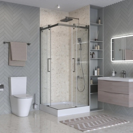 Душевой уголок BelBagno Marino 2 A-2-90-C-GM 90x90, профиль оружейная сталь, стекло прозрачное, квадратный, двери раздвижные