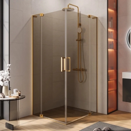 Душевой уголок Cezares Slider AH 2 80/90-90/100 BR BORO профиль брашированное золото, стекло бронза, прямоугольный, двери распашные