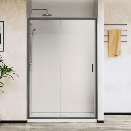 Душевая дверь в нишу Vincea City VDS-5CT140CLGM 140x195, профиль вороненая сталь, раздвижная, стекло прозрачное