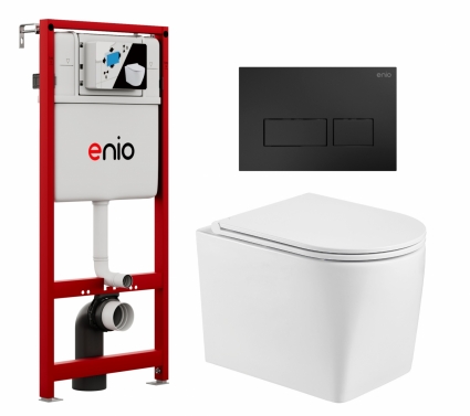 Комплект 3 в 1 инсталляция Enio Profi EN7050050 + Унитаз подвесной WeltWasser Nesenbach 004 GL-WT + кнопка чёрная матовая Linea