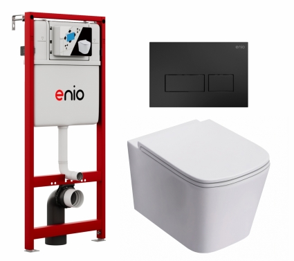 Комплект 3 в 1 инсталляция Enio Profi EN7050050 + Унитаз подвесной Lorne Lambro Tornado LN5007505 + кнопка чёрная матовая Linea