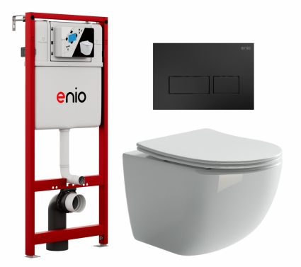 Комплект 3 в 1 инсталляция Enio Profi EN7050050 + Унитаз подвесной Ceramica Nova Forma CN3009 + кнопка чёрная матовая Linea
