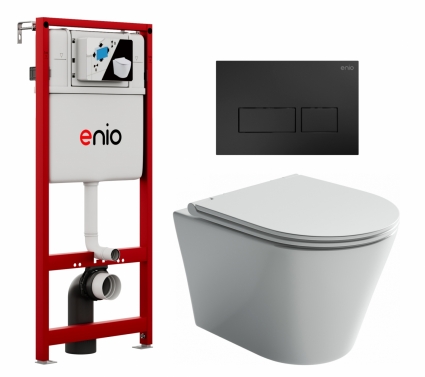 Комплект 3 в 1 инсталляция Enio Profi EN7050050 + Унитаз подвесной Ceramica Nova Forma CN3011 + кнопка чёрная матовая Linea