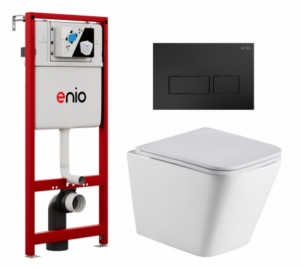 Комплект 3 в 1 инсталляция Enio Profi EN7050050 + Подвесной унитаз WeltWasser Gelbach 043 GL-WT + кнопка чёрная матовая Linea