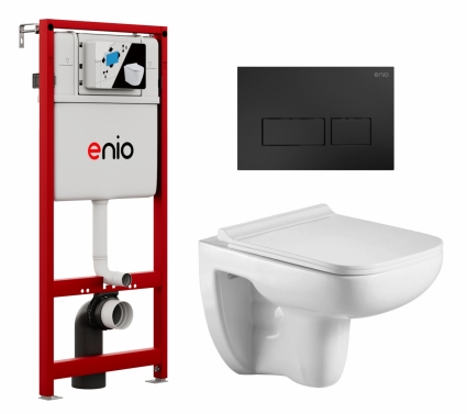 Комплект 3 в 1 инсталляция Enio Profi EN7050050 + Подвесной унитаз WeltWasser Kehlbach 004 GL-WT + кнопка чёрная матовая Linea