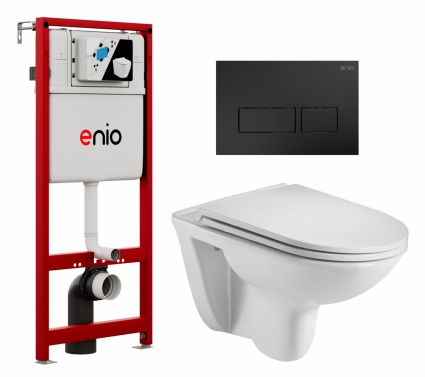 Комплект 3 в 1 инсталляция Enio Profi EN7050050 + Подвесной унитаз WeltWasser Baarbach 004 GL-WT + кнопка чёрная матовая Linea