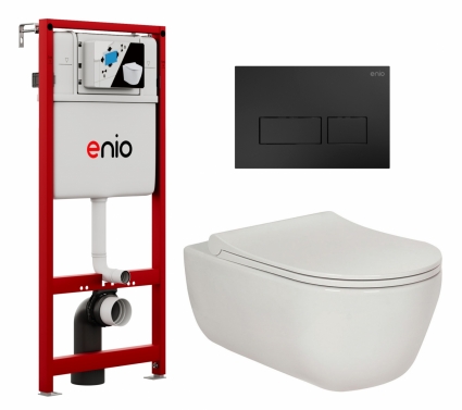 Комплект 3 в 1 инсталляция Enio Profi EN7050050 + Унитаз подвесной Berges Wasserhaus Ego XL 082118 + кнопка чёрная матовая Linea