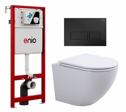 Комплект 3 в 1 инсталляция Enio Profi EN7050050 + Подвесной унитаз SinteSi EVI + кнопка чёрная матовая Linea