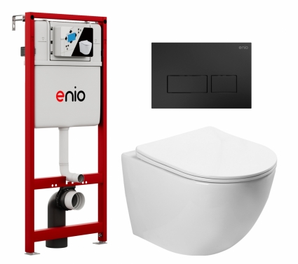 Комплект 3 в 1 инсталляция Enio Profi EN7050050 + Унитаз подвесной SantiLine SL-5005 + кнопка чёрная матовая Linea