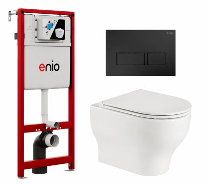 Комплект 3 в 1 инсталляция Enio Profi EN7050050 + Подвесной унитаз WeltWasser Erlenbach 004 GL-WT + кнопка чёрная матовая Linea