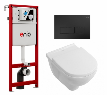 Комплект 3 в 1 инсталляция Enio Profi EN7050050 + Унитаз подвесной Villeroy & Boch O Novo + кнопка чёрная матовая Linea