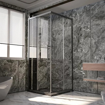 Душевой уголок Veconi Premium Trento PTC-20GR 90x90, профиль брашированный графит, стекло прозрачное, двери раздвижные
