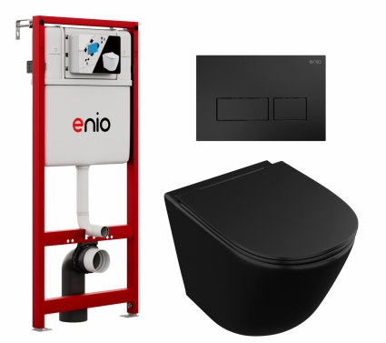 Комплект 3 в 1 инсталляция Enio Profi EN7050050 + Унитаз подвесной Owl 1975 Vind Cirkel-H Matt Black OWLT190305 + кнопка чёрная матовая Linea
