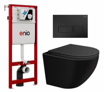 Комплект 3 в 1 инсталляция Enio Profi EN7050050 + Подвесной унитаз SinteSi EVI + кнопка чёрная матовая Linea