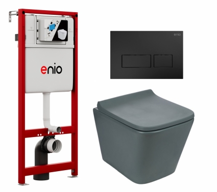 Комплект 3 в 1 инсталляция Enio Profi EN7050050 + Унитаз подвесной Weltwasser WW SK Gelbach 041 MT-GR + кнопка чёрная матовая Linea