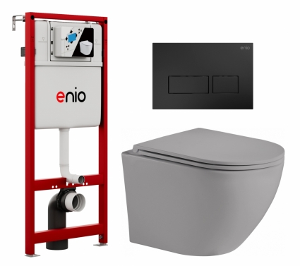 Комплект 3 в 1 инсталляция Enio Profi EN7050050 + Унитаз подвесной Weltwasser WW Merzbach 043 MT-GR + кнопка чёрная матовая Linea