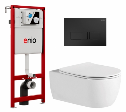 Комплект 3 в 1 инсталляция Enio Profi EN7050050 + Унитаз подвесной AQUATEK Европа AQ1106L-00 + кнопка чёрная матовая Linea