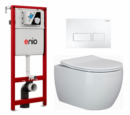 Комплект 3 в 1 инсталляция Enio Profi EN7050050 + Унитаз подвесной Ceramica Nova Play CN3001 + кнопка белая матовая Linea