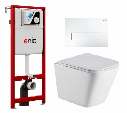 Комплект 3 в 1 инсталляция Enio Profi EN7050050 + Подвесной унитаз WeltWasser Gelbach 043 GL-WT + кнопка белая матовая Linea